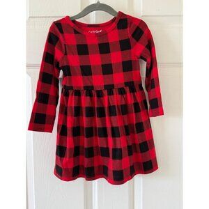 Cat & Jack Toddler Girls Red & Black Plaid Dress Long Sleeve 2T Cotton